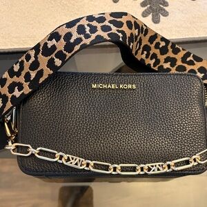 Michael Kors Black Crossbody Bag with Leopard Strap
